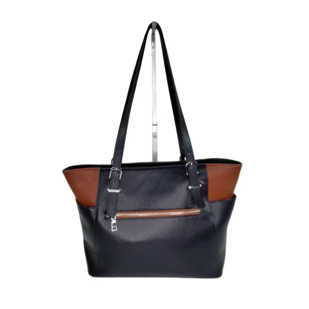 Over Earth Large Leather Tote/Shoulder Handbag/Crossbody-Black/Brown Gently Used